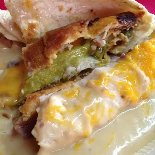 Chili Relleno Burrito in smothered in Gteen Chili sauce