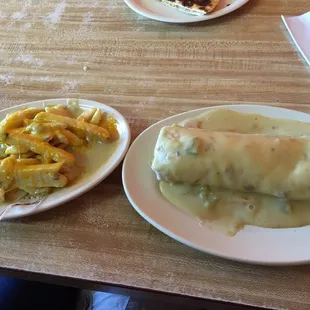 two plates of food on a table