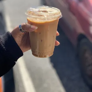 Iced Macchiato w/almond milk and hazelnut