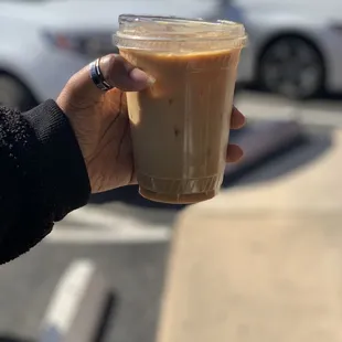 Iced Macchiato w/almond milk and hazelnut