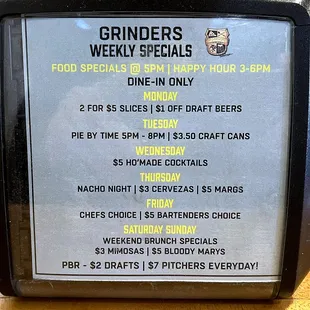 Weekly Food and Drink Specials