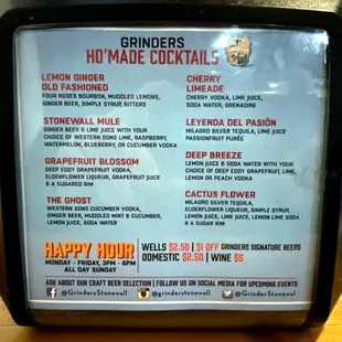 Specialty Drinks and Happy Hour Details