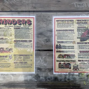 the menu and prices of grinders