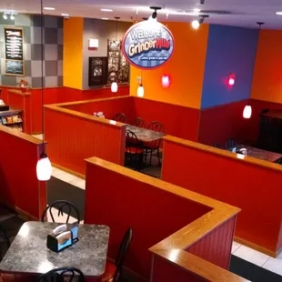 We seat 50-60 people. Check out our Grinder History and Salute to Veterans wall near the bathrooms! Family friendly!