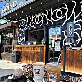 Lavender latte &amp; one origin coffee, storefront