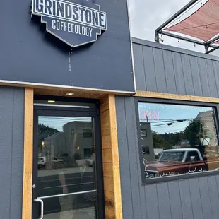 the entrance to grindstone coffeeology