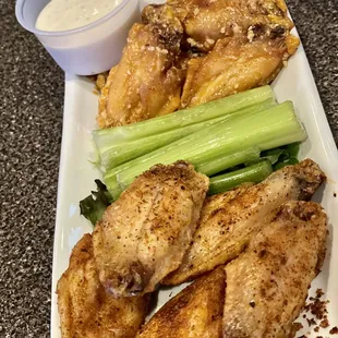 Bone-in Jumbo Wings,  they allowed me to order all flats and split my flavors.