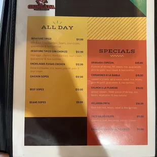 the menu