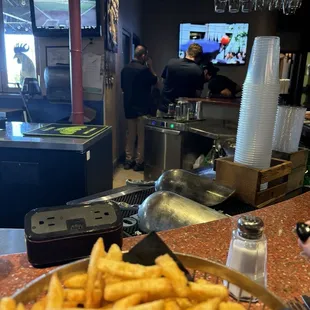 Employees watching tv
