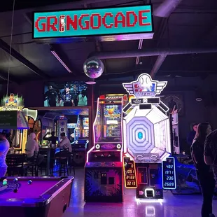 a pool table and arcade