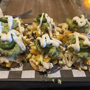 Veggie Roasted Vegetable Nachos. (add cauliflower and guacamole)