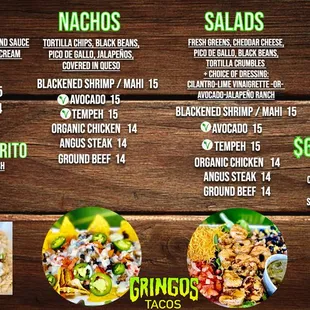 the menu for gringos tacos