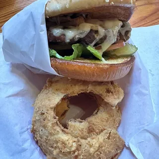 6. Grilled Onion Mushroom Swiss Burger