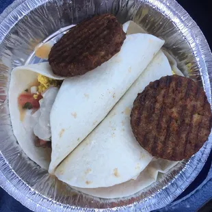 Breakfast tacos with veggie sausage