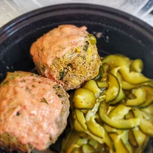 Delicious meatballs  with ribboned zucchini