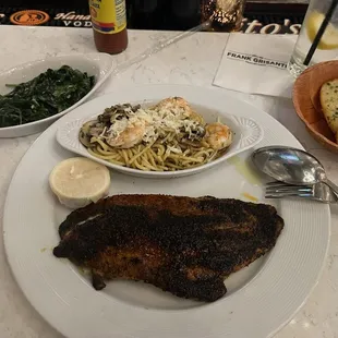 Blackened redfish w/ Elfo Special + Spinach