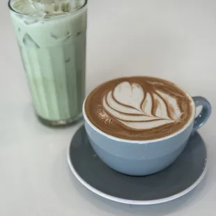 Mocha and iced strawberry matcha