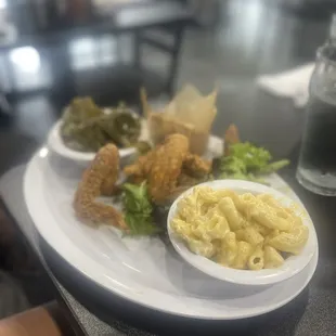 Fried Chicken Wings and Two Sides: Collard Greens Mac And Cheese