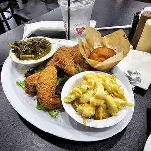 Wings, greens and mac &amp; cheese