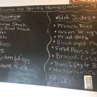 a menu on a blackboard