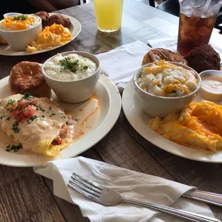 salmon croquettes and eggs