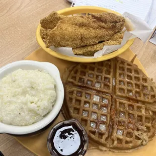 Gritz Cafe is one of my Favorite local places I always get the Catfish and Gritz but I had the Sweet Potato Waffle