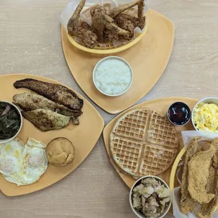 Grilled catfish, chicken, fried catfish