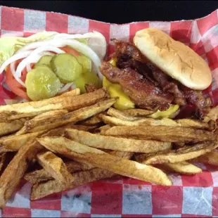 Bacon cheese burger with hand cut fries