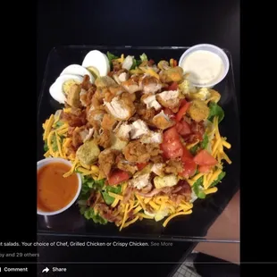 Our salads can't be beat!  Chicken tender (shown), grilled chicken or chef.  All have fresh cut and real bacon!