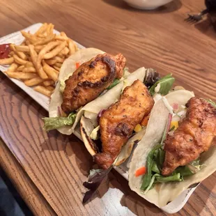 Walleye tacos with french fries