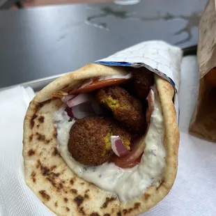 Pita wrap with falafel, not that tasty