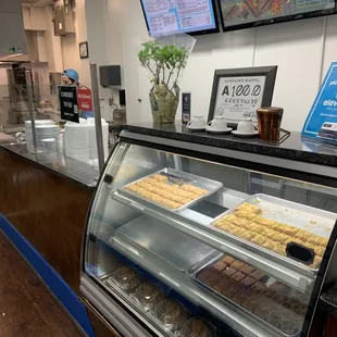 a display of pastries in a bakery