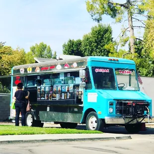 a blue food truck