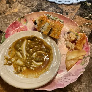 My half of their delicious sushi that comes with ginger and wasabi goodness! ;)~