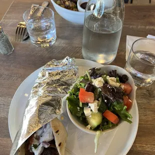 Gyro Pita and Greek Salad (front) Quinoa Salad with Chicken (back)