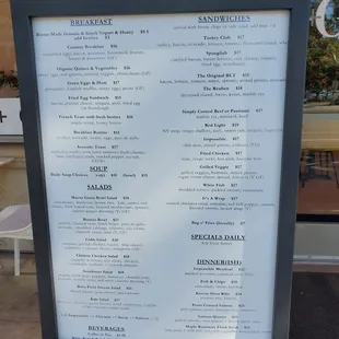 Menu: Breakfast, Soup, Salad, Sandwhiches, Dinner(ish)