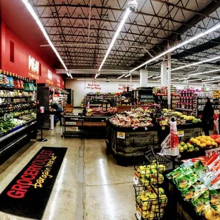 a wide view of a grocery store