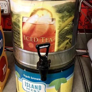 Fresh brewed iced tea is served here.