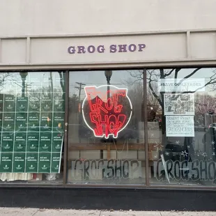 a sign in the window