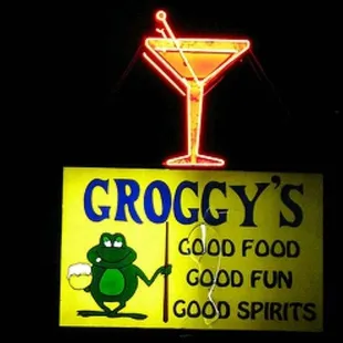 a neon sign for a good food good fun good spirits