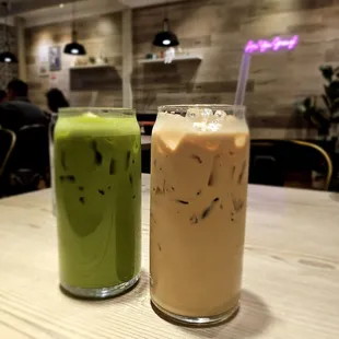 Matcha latte and milk tea