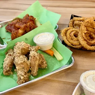 10 piece wings (half Parmesan garlic and half bbq) and side of onion rings