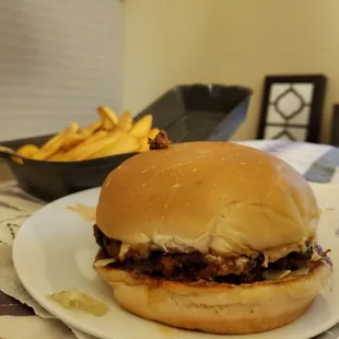 Chili Burger and side of fries