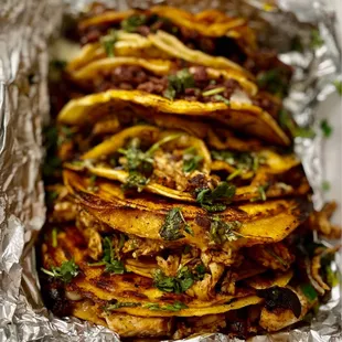 Awesome chicken and beef birria tacos