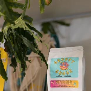 a bag of groovy goose coffee