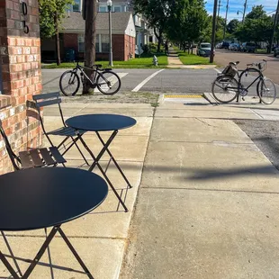Outdoor seating &amp; bike rack