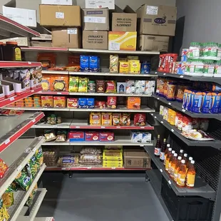 a grocery store with shelves of food and drinks