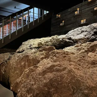 a staircase leading to a restaurant