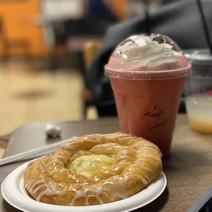 a pastry and a drink
