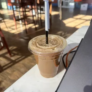 Evil Monkey specialty coffee drink (espresso, banana, chai). So good! Taste the banana!